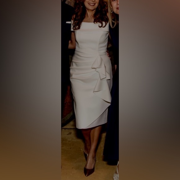 Ruffle Off the Shoulder Scuba Dress
Xscape /Evenings /Cocktail White/ Off/White - Picture 8 of 10